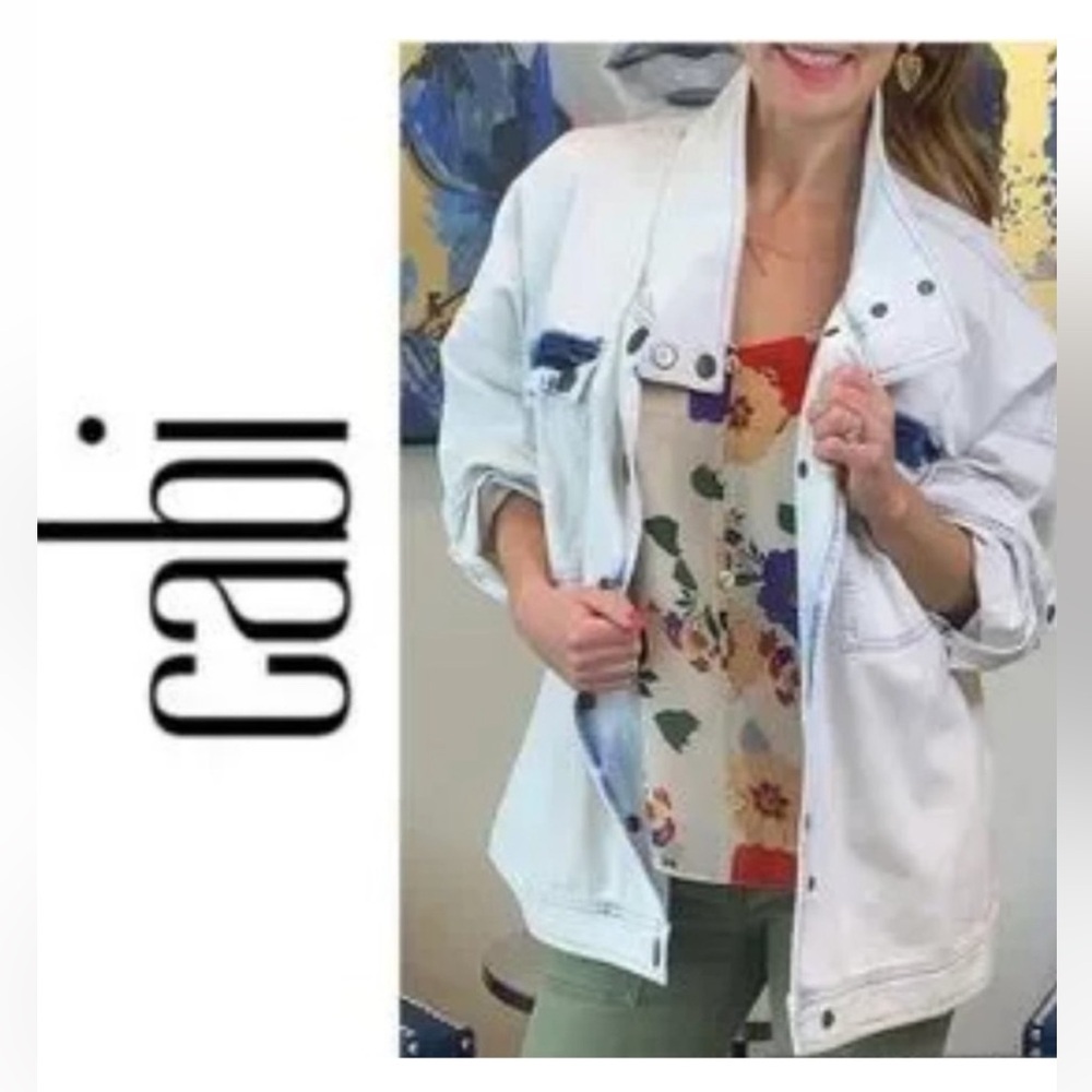 CAbi Drew jean jacket oversized. Acid washed. Longer length Sz XS fits up to M